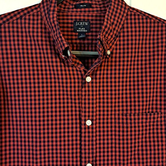 J. Crew Men's Red & Blue Check Button Down Shirt - Picture 2 of 8